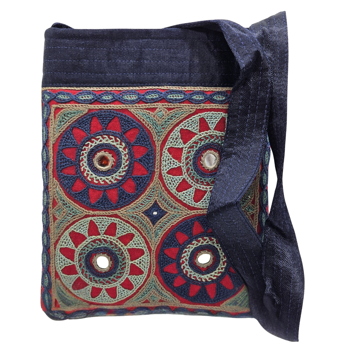 Bolso de mano bordado Ahir Tuniya Phool Kutch azul
