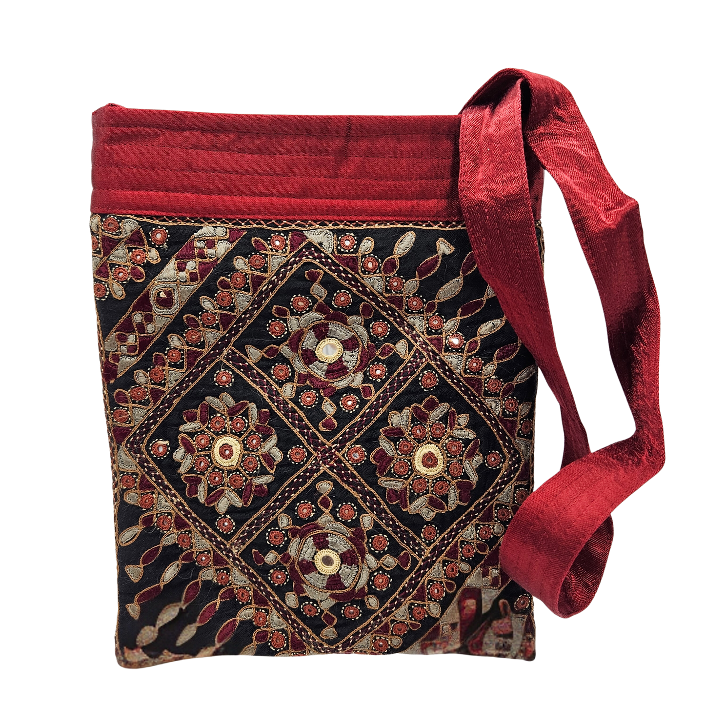 Bolso de mano bordado Bherni Kutch Rojo