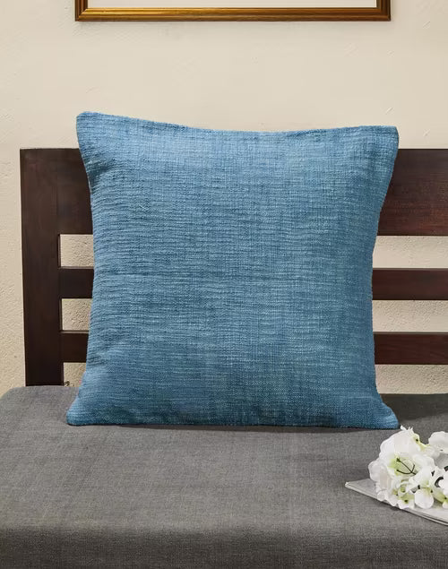 Funda de cojín de seda. Tejida en telar. Chaman azul 50x50
