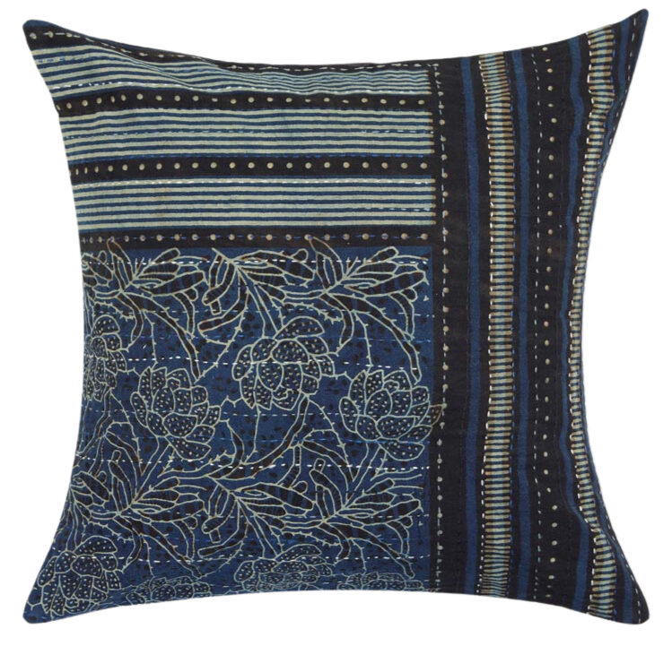 Funda de cojín de algodón estampada. Azul índigo. Abhinita 40x40