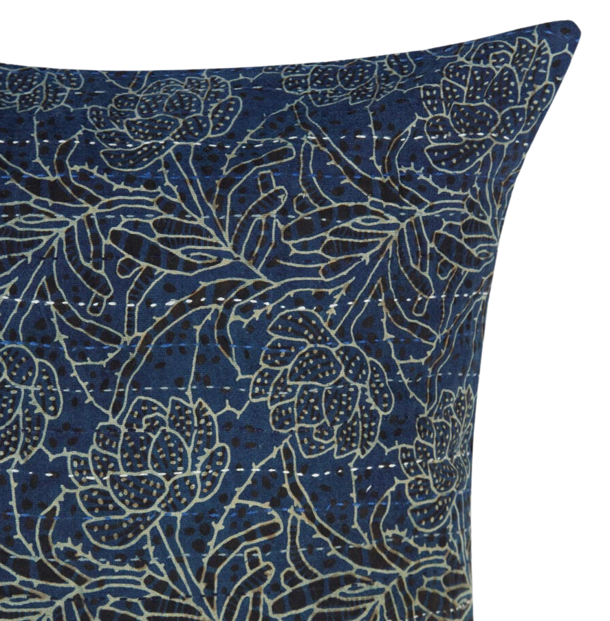 Funda de cojín de algodón estampada. Azul índigo. Abhinita 40x40