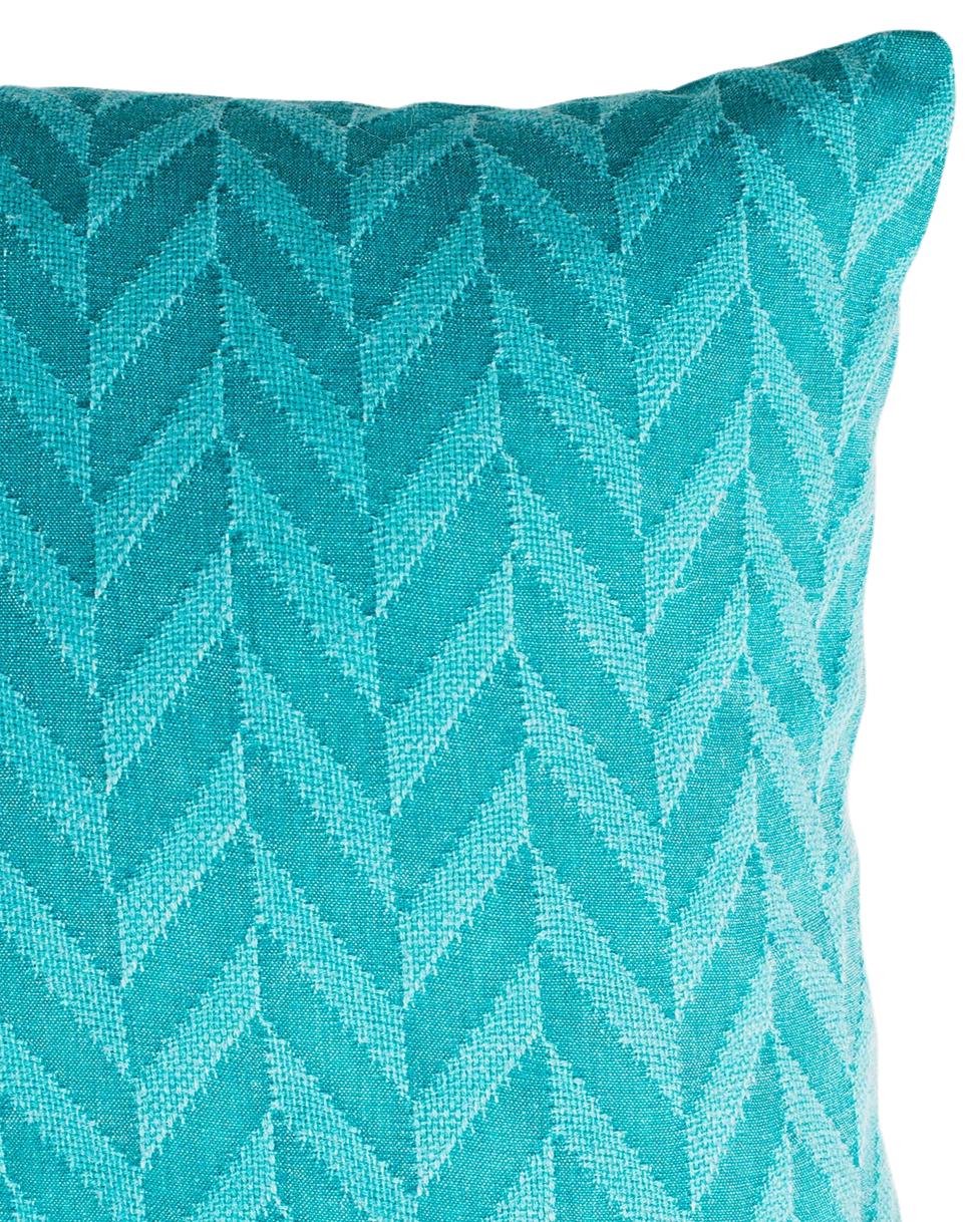 Funda de cojín tejida en telar. Amrav turquesa 40x40