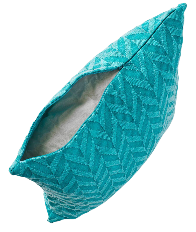 Funda de cojín tejida en telar. Amrav turquesa 40x40