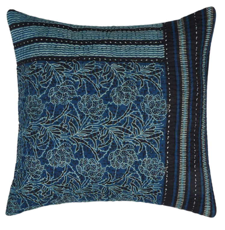 Funda de cojín de algodón estampada. Azul índigo. Abhinita 50x50