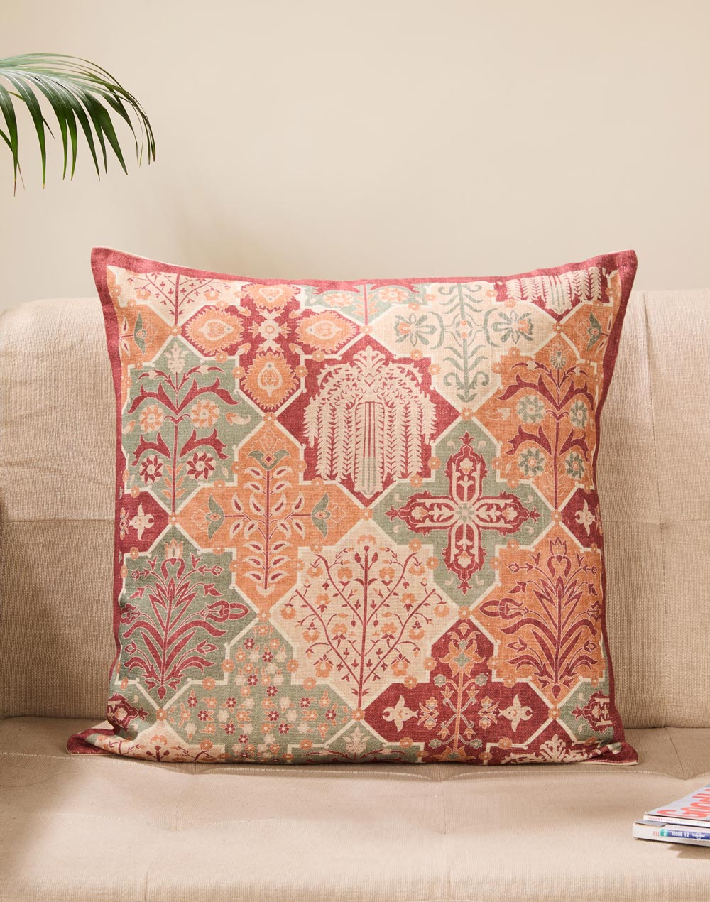 Funda de cojín de algodón estampada. Isfahan Terracotta 50x50