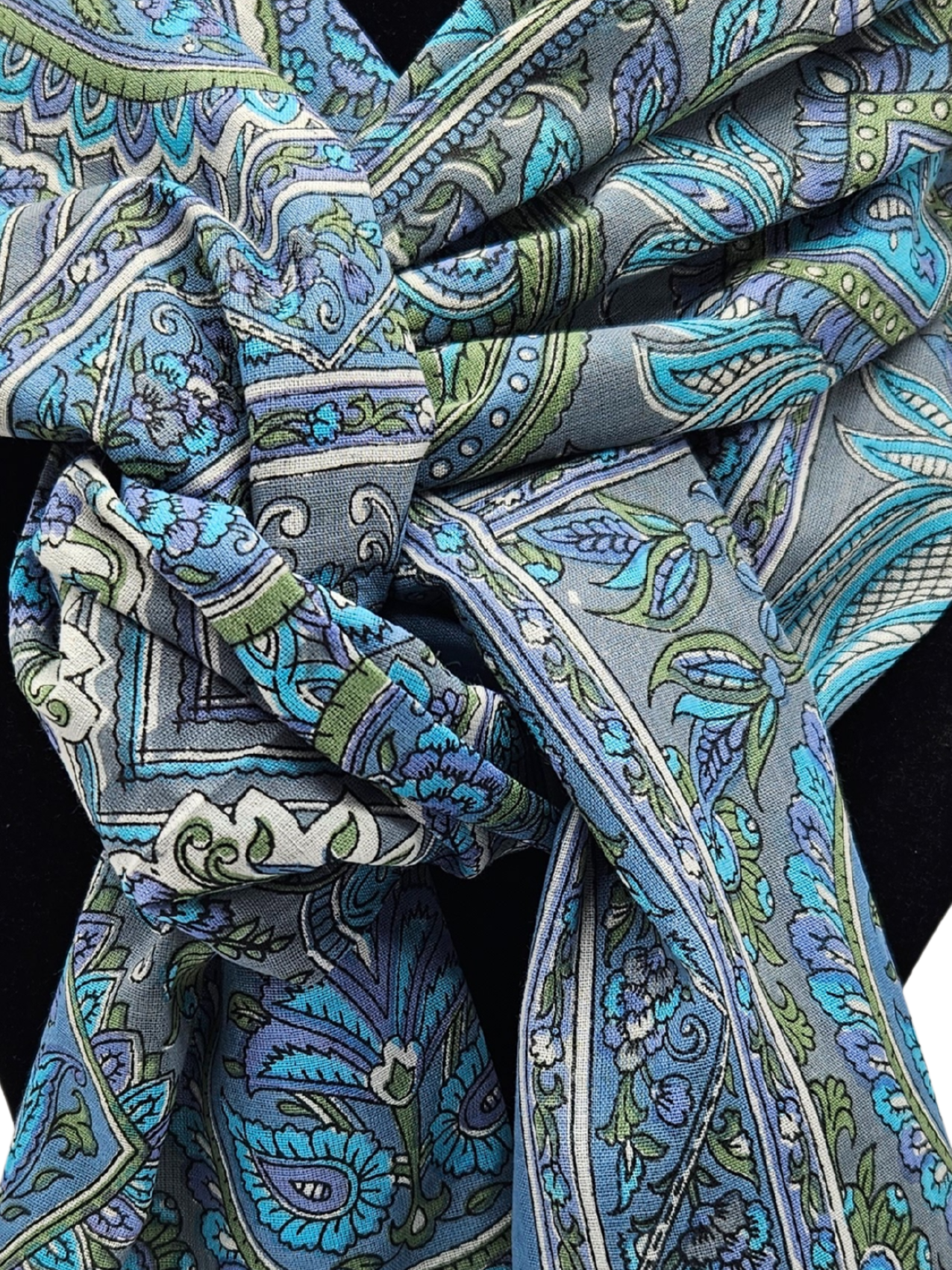 Mascada de algodón estampada. Azul acero