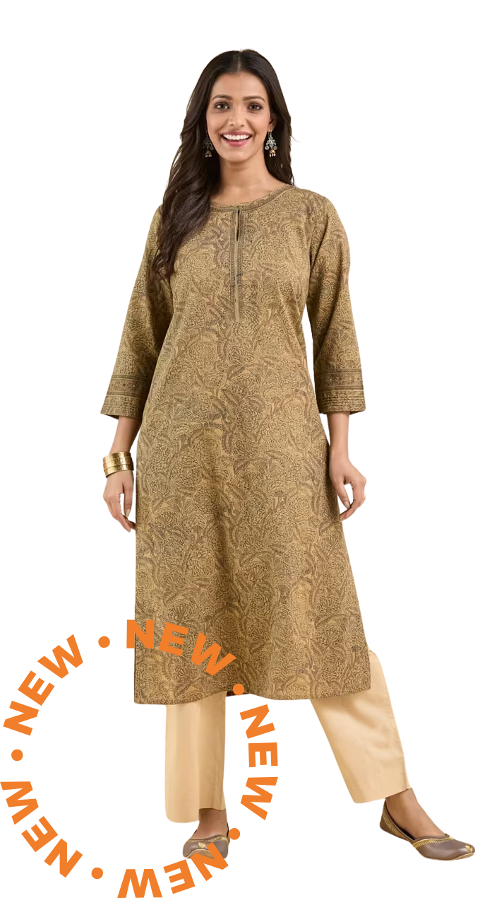 Kurta larga estampada. Café PREVENTA