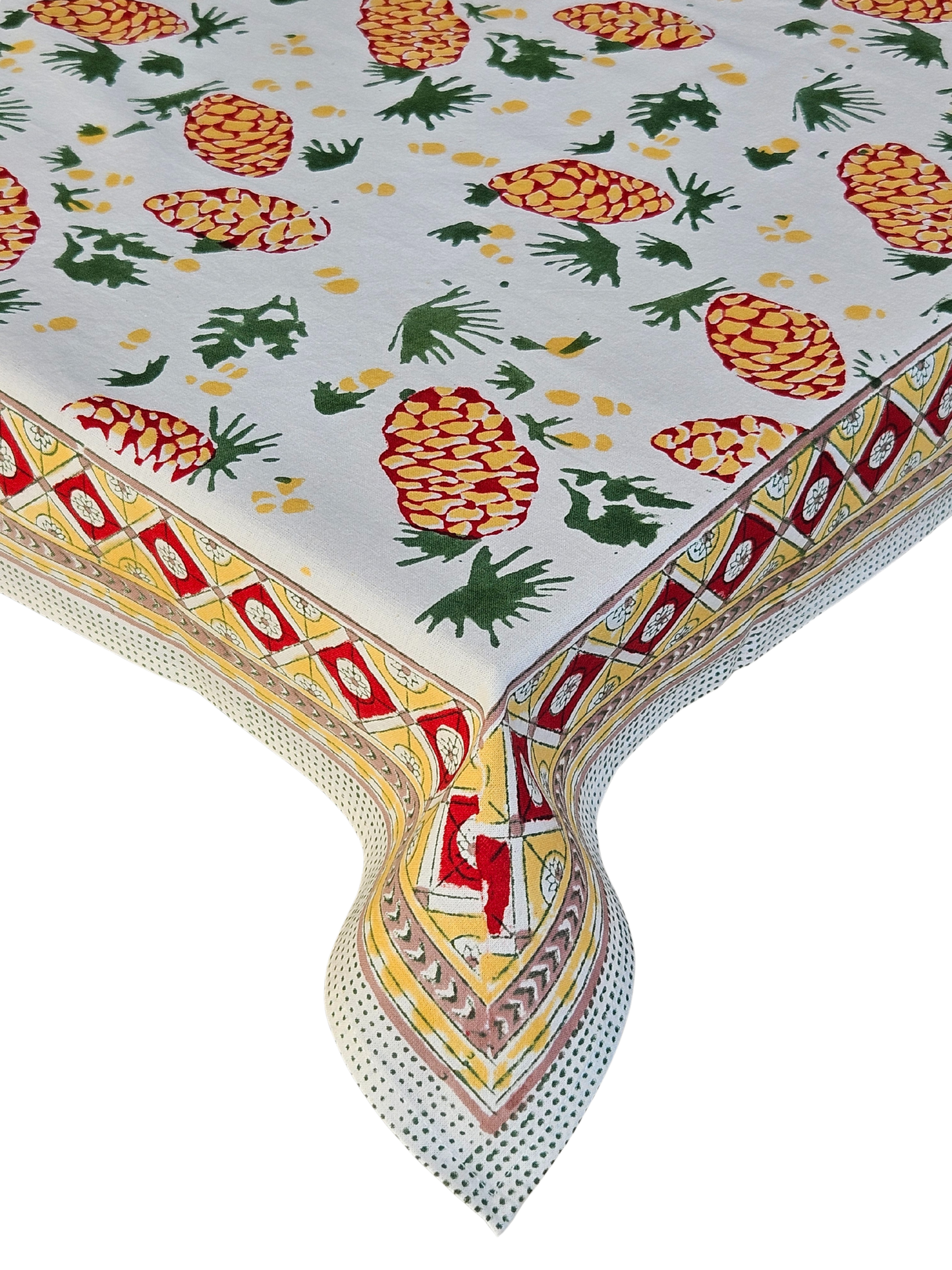 Mantel cuadrado Piñas en blanco. Estampado a mano