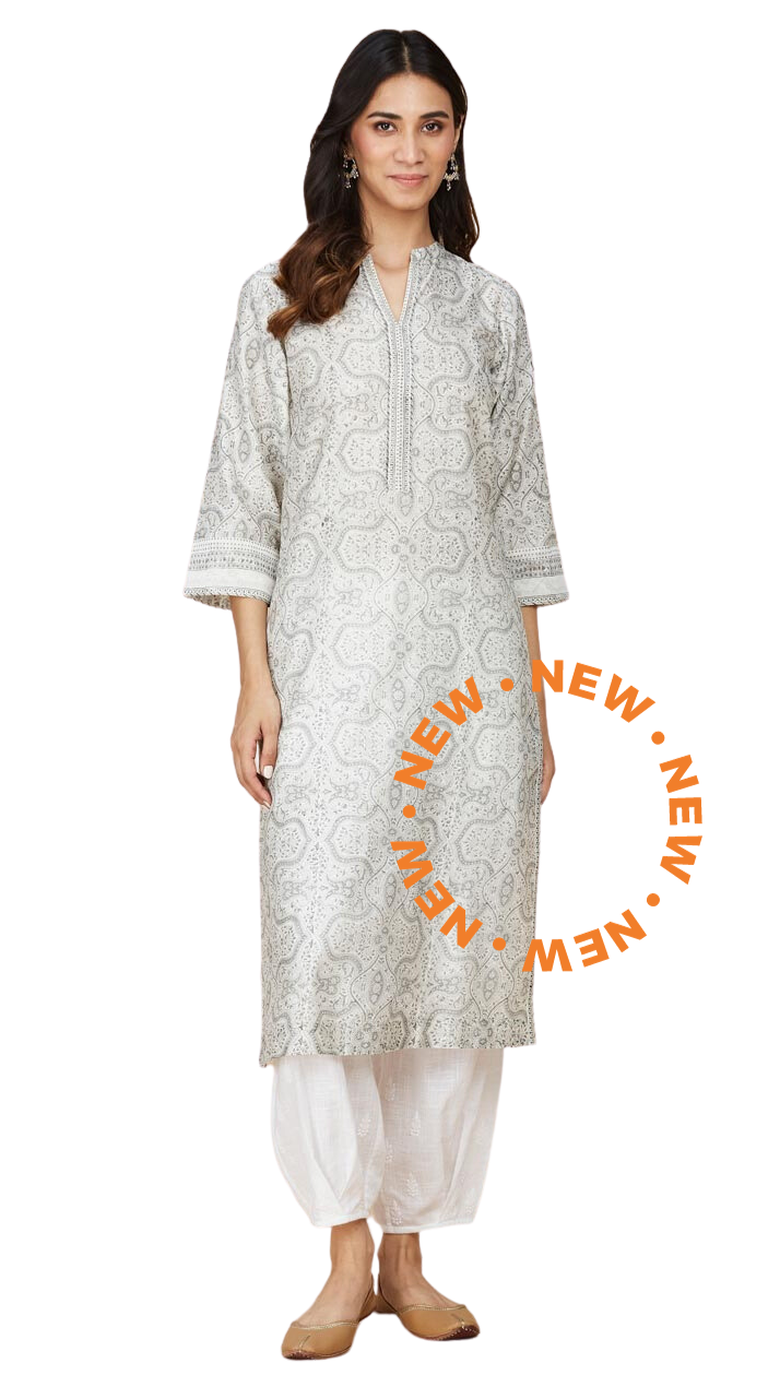 Kurta larga de seda con cuello en V. Gris