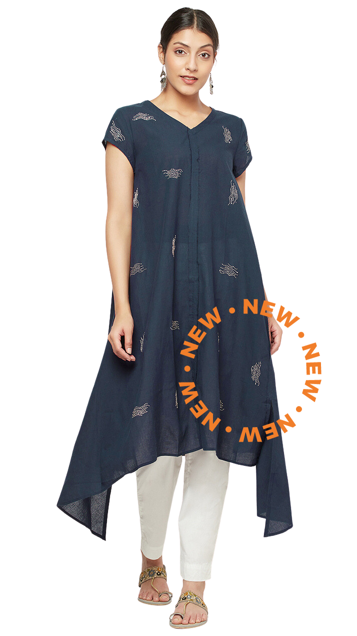 Kurta larga con vuelo. Azul marino