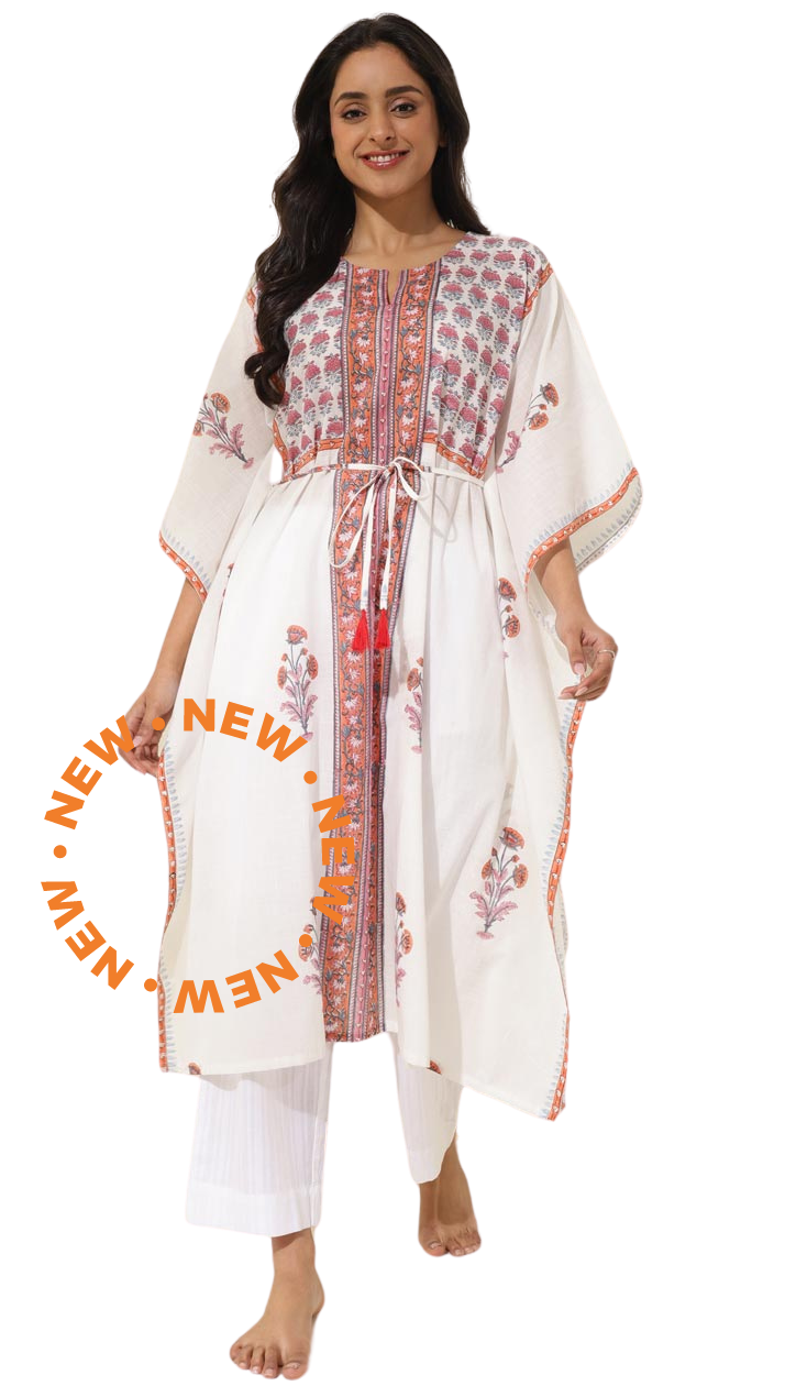 Kaftán blanco. Naranja
