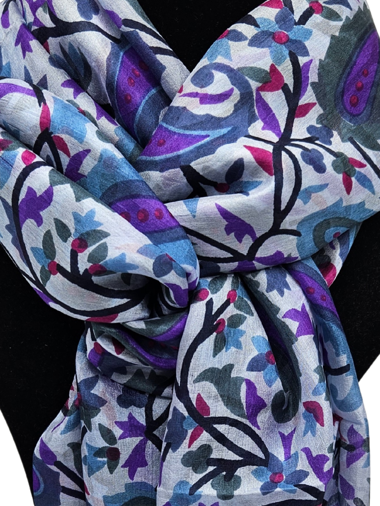 Mascada de seda estampada. Khani grande azulada