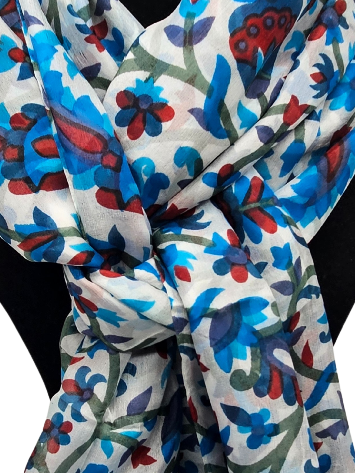 Mascada de seda estampada. Khani grande azul fondo blanco