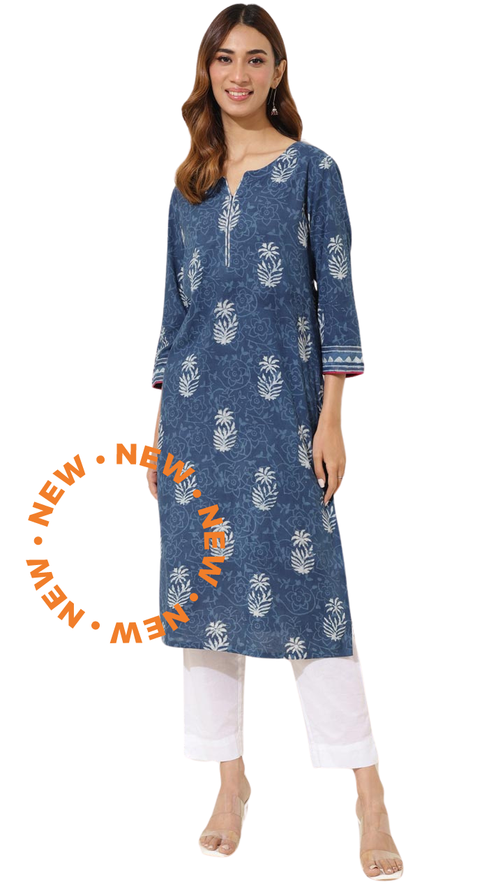 Kurta larga azul índigo natural. Dabu