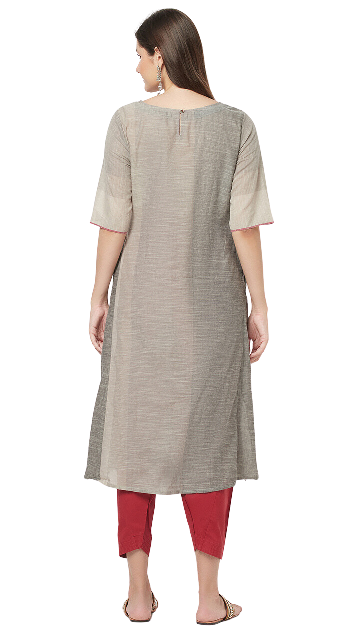 Kurta larga con bordado a mano. Gris