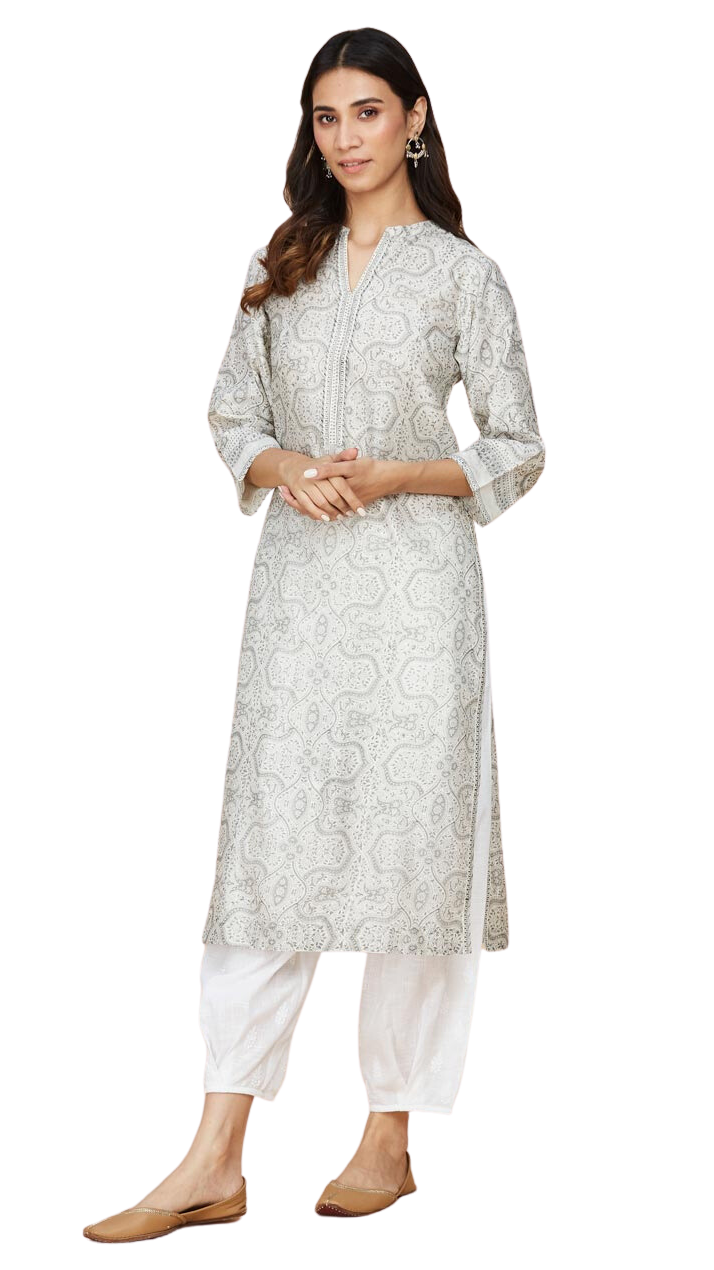 Kurta larga de seda con cuello en V. Gris