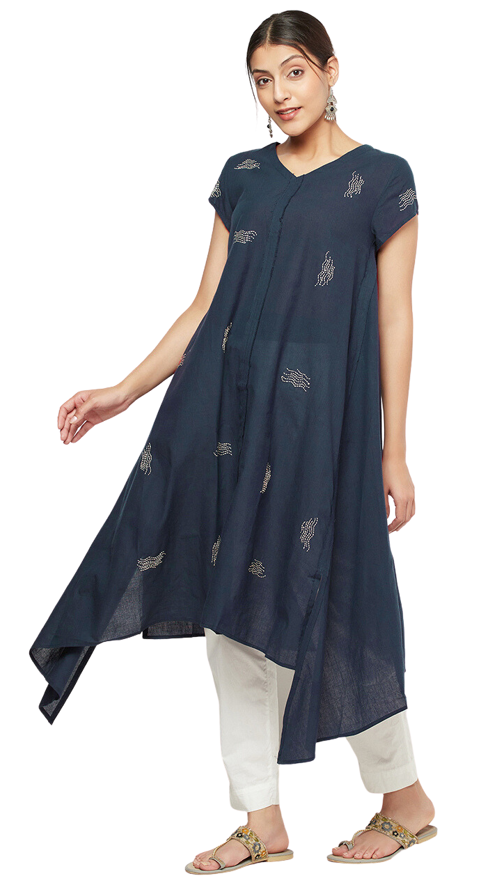 Kurta larga con vuelo. Azul marino
