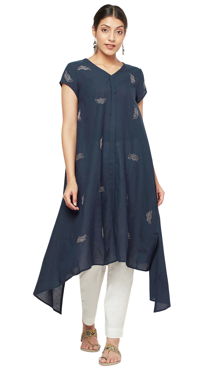 Kurta larga con vuelo. Azul marino