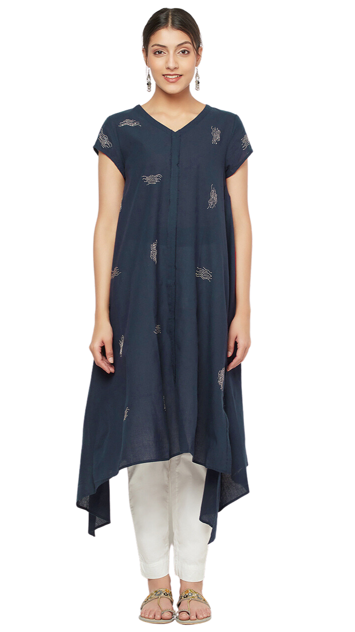 Kurta larga con vuelo. Azul marino