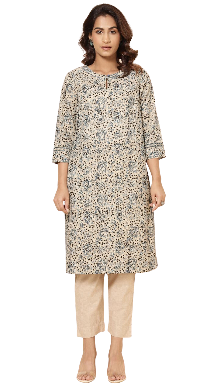 Kurta larga estampada. Beige