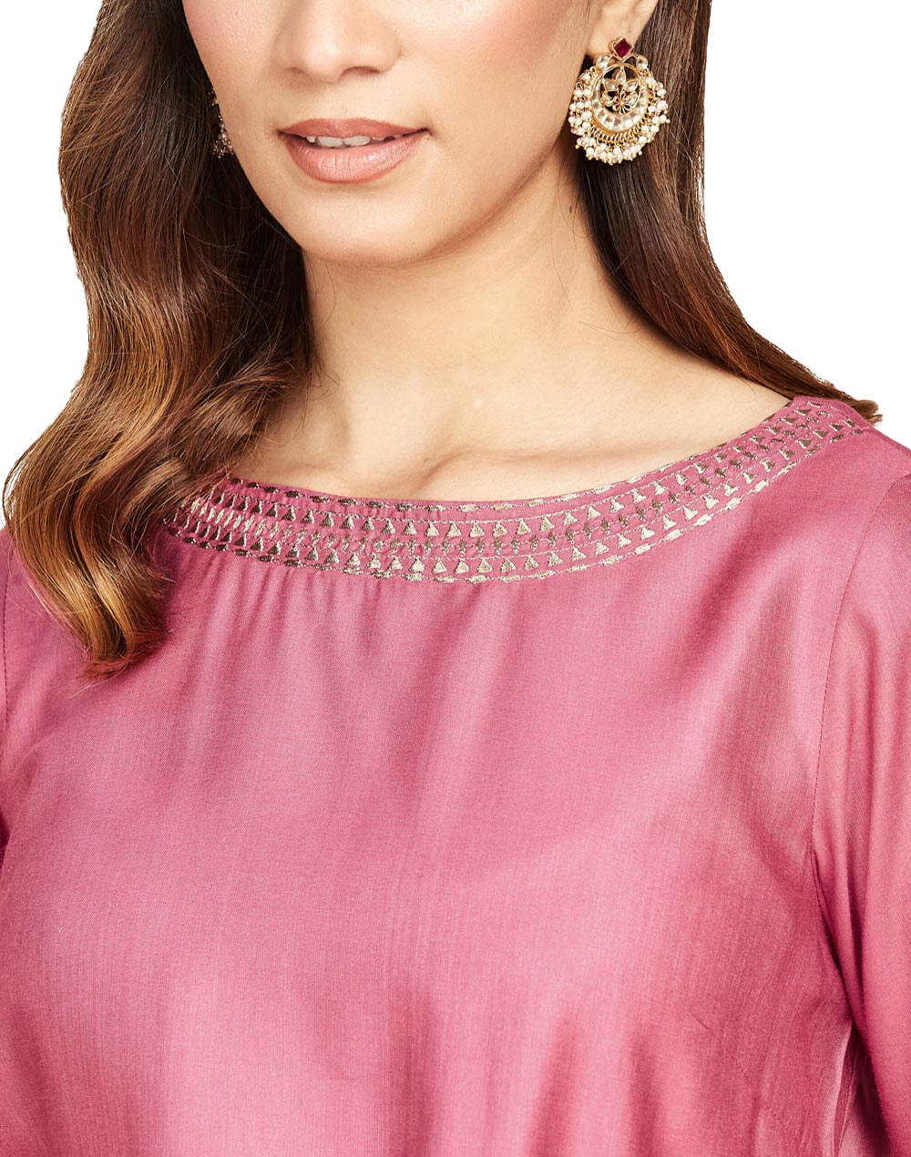 Kurta larga lisa en combinación seda. Palo de rosa