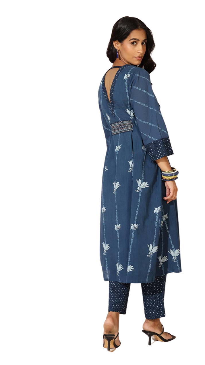 Set de kurta con pantalón. Índigo
