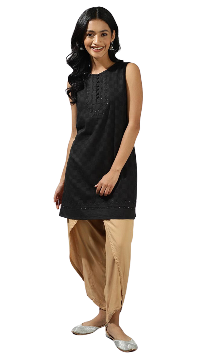 Túnica de algodón. Negra