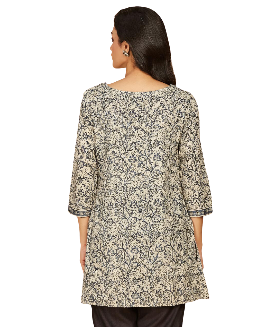 Kurta corta kalamkari. Beige y azul