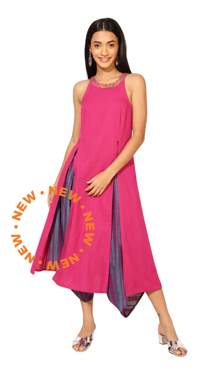 Kurta larga con aberturas al frente. Magenta