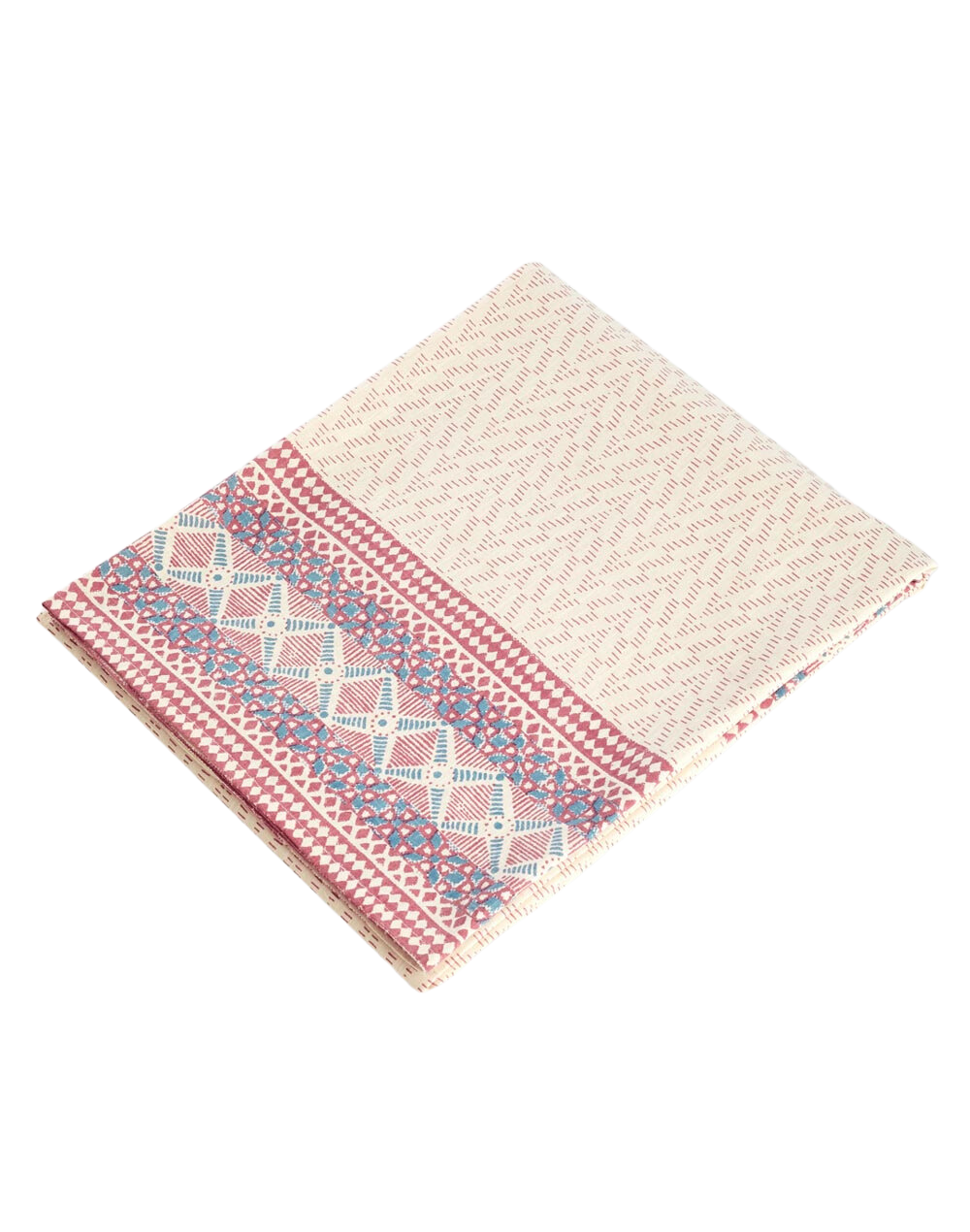 Mantel rectangular 100% algodón estampado a mano. Bhoomi Rosa