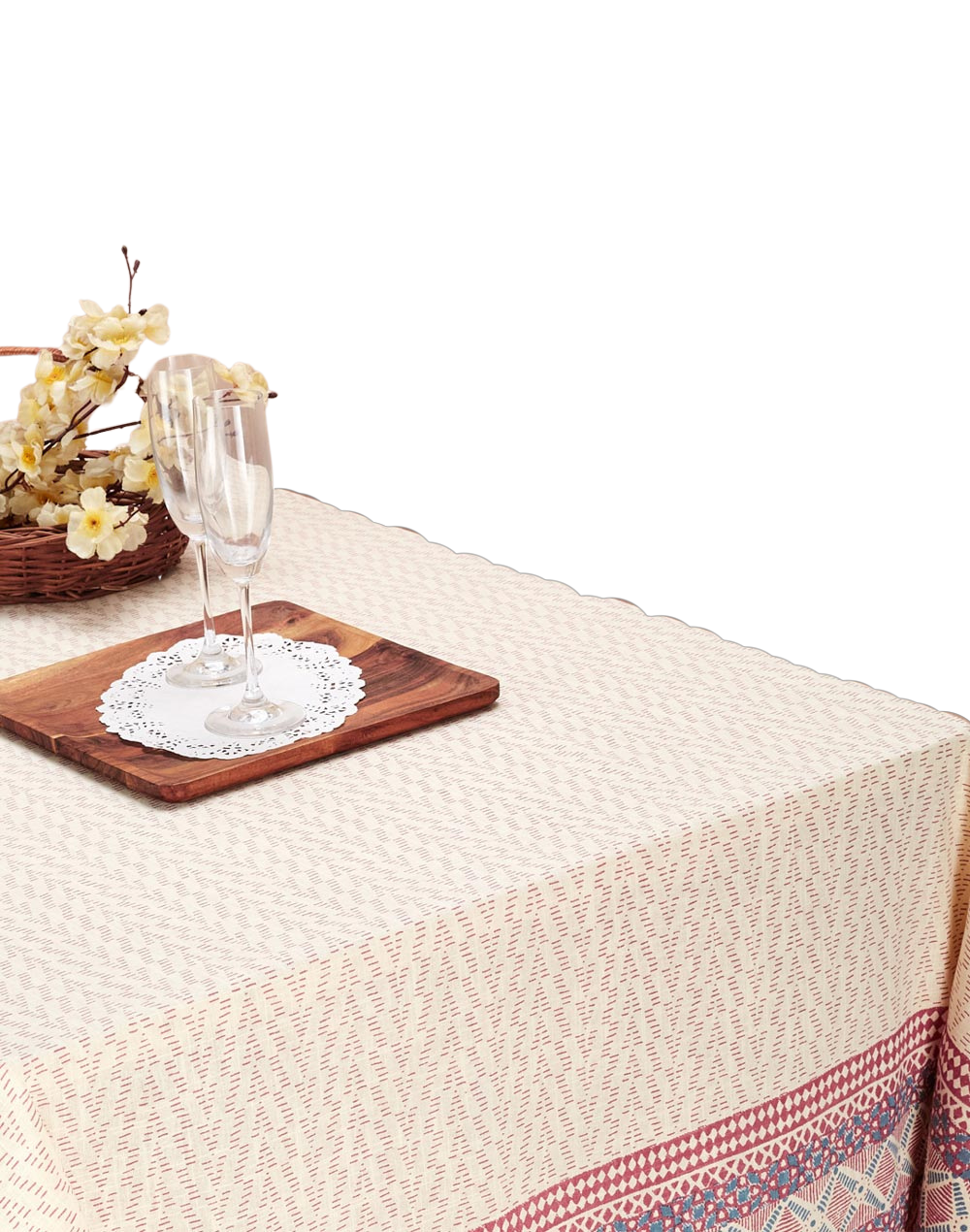 Mantel rectangular 100% algodón estampado a mano. Bhoomi Rosa