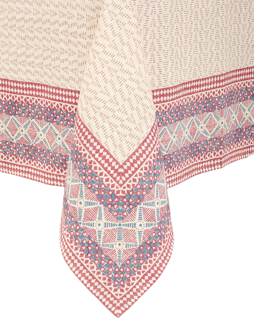 Mantel rectangular 100% algodón estampado a mano. Bhoomi Rosa