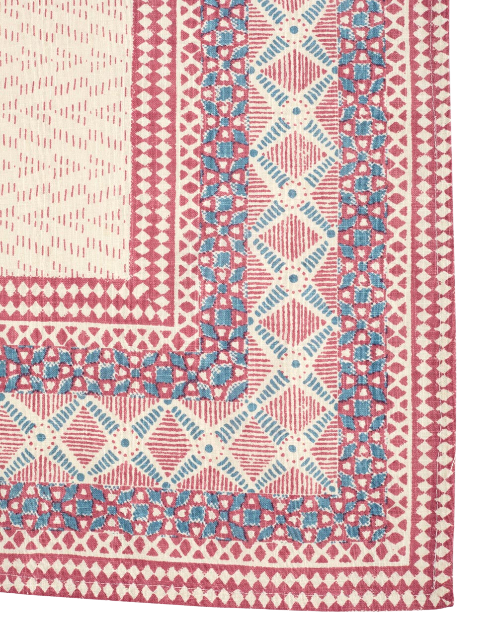 Mantel rectangular 100% algodón estampado a mano. Bhoomi Rosa