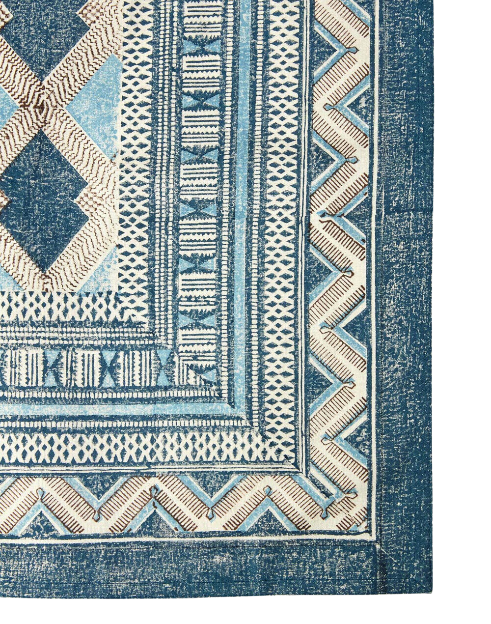 Mantel rectangular 100% algodón estampado a mano. Earthfiles Azul