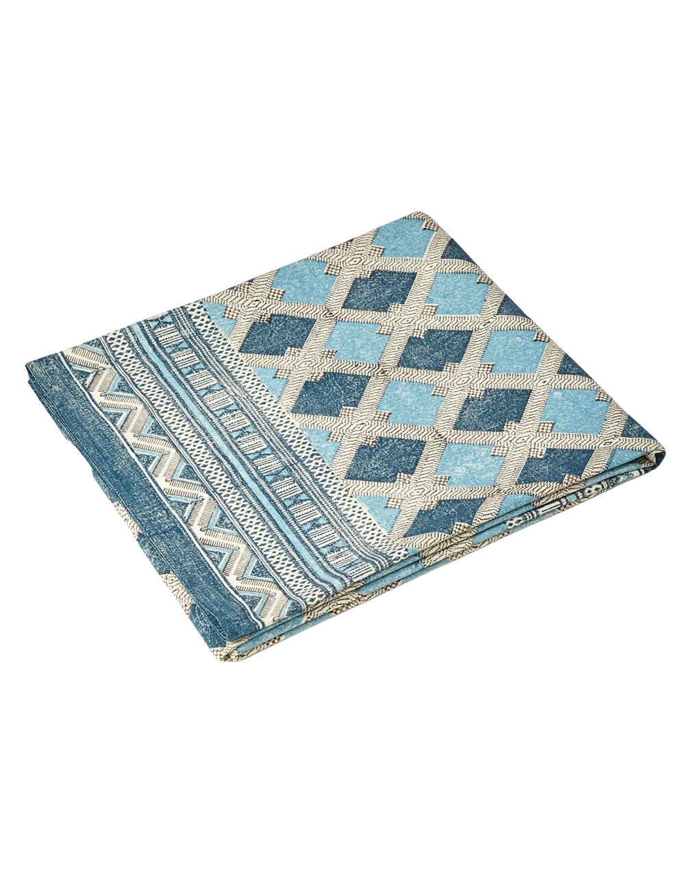 Mantel rectangular 100% algodón estampado a mano. Earthfiles Azul