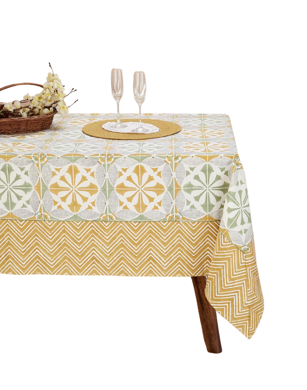 Mantel rectangular 100% algodón estampado a mano. Jaisalmer