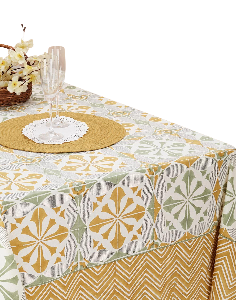 Mantel rectangular 100% algodón estampado a mano. Jaisalmer