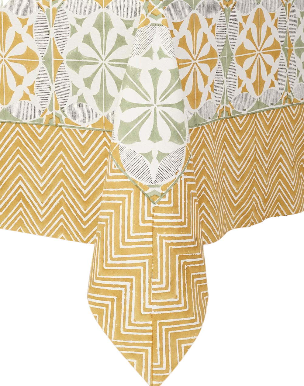 Mantel rectangular 100% algodón estampado a mano. Jaisalmer