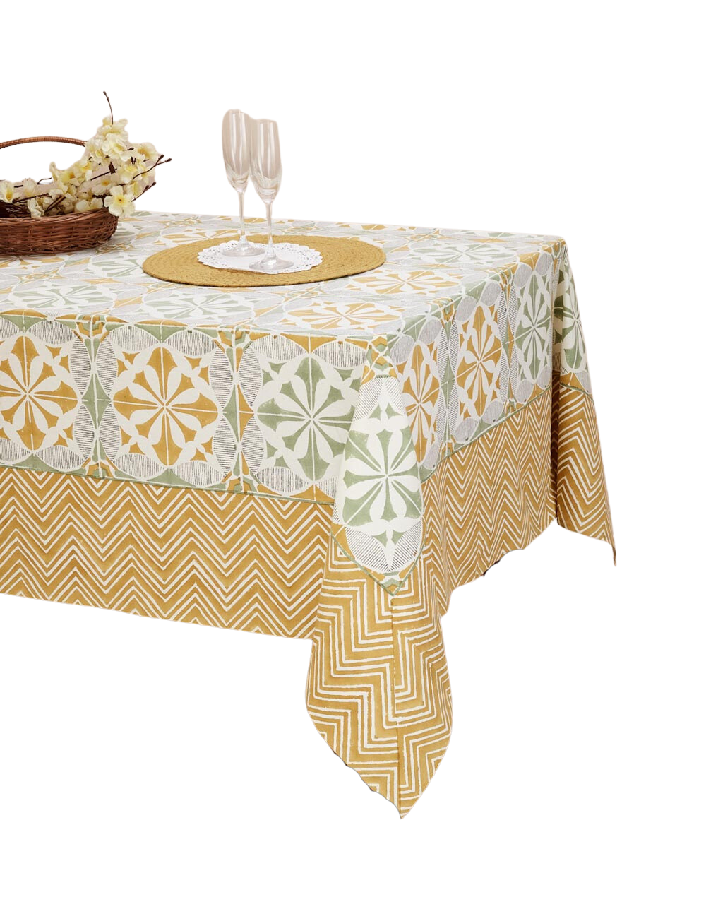 Mantel rectangular 100% algodón estampado a mano. Jaisalmer