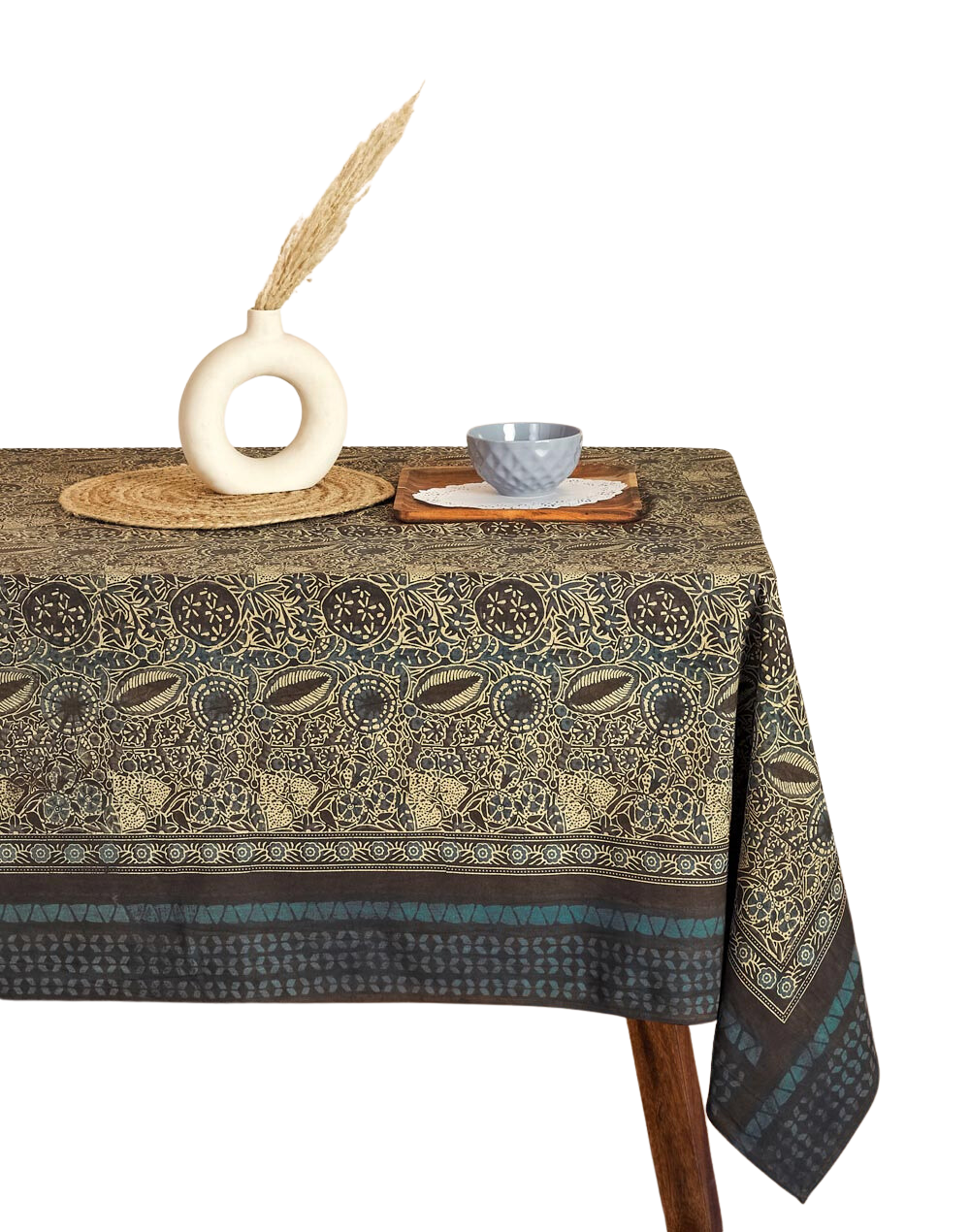 Mantel rectangular 100% algodón estampado a mano. Saeesha