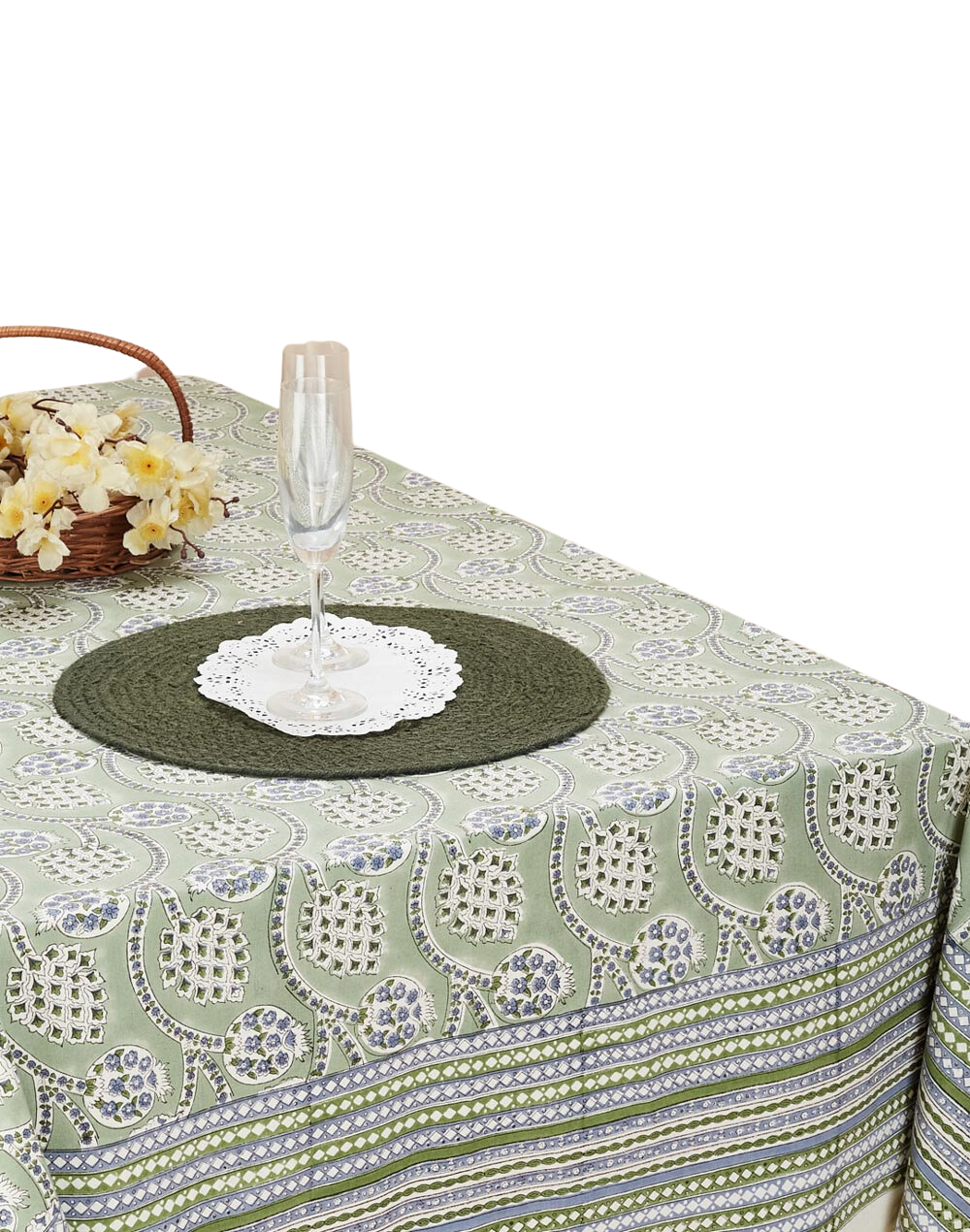 Mantel rectangular 100% algodón estampado a mano. Shalimar Anaar verde