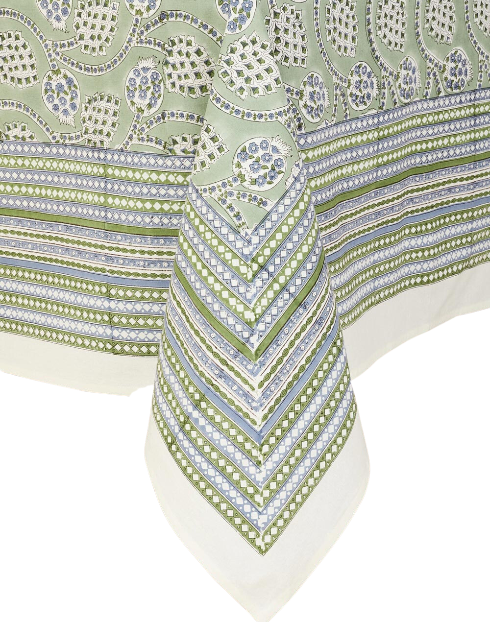Mantel rectangular 100% algodón estampado a mano. Shalimar Anaar verde