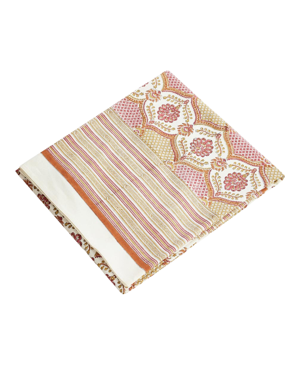 Mantel rectangular 100% algodón estampado a mano. Shalimar Jaal mostaza