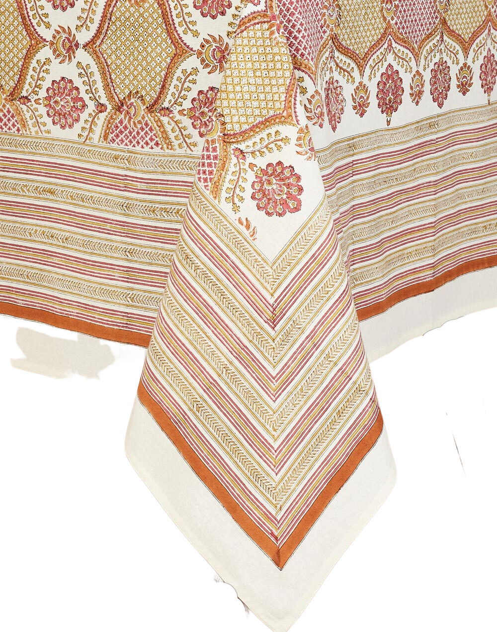 Mantel rectangular 100% algodón estampado a mano. Shalimar Jaal mostaza