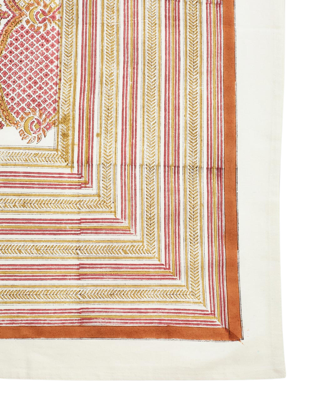 Mantel rectangular 100% algodón estampado a mano. Shalimar Jaal mostaza