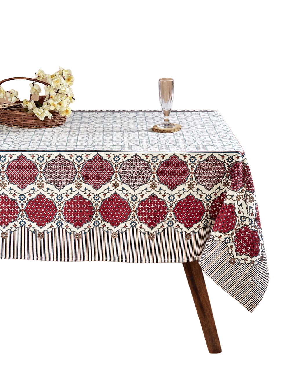 Mantel rectangular 100% algodón estampado a mano. Naquash