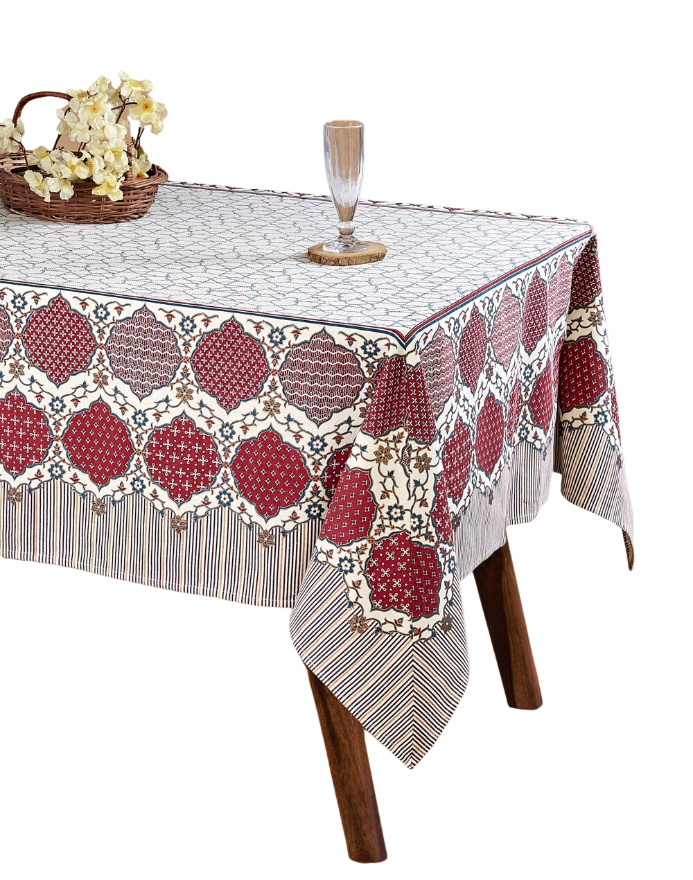 Mantel rectangular 100% algodón estampado a mano. Naquash