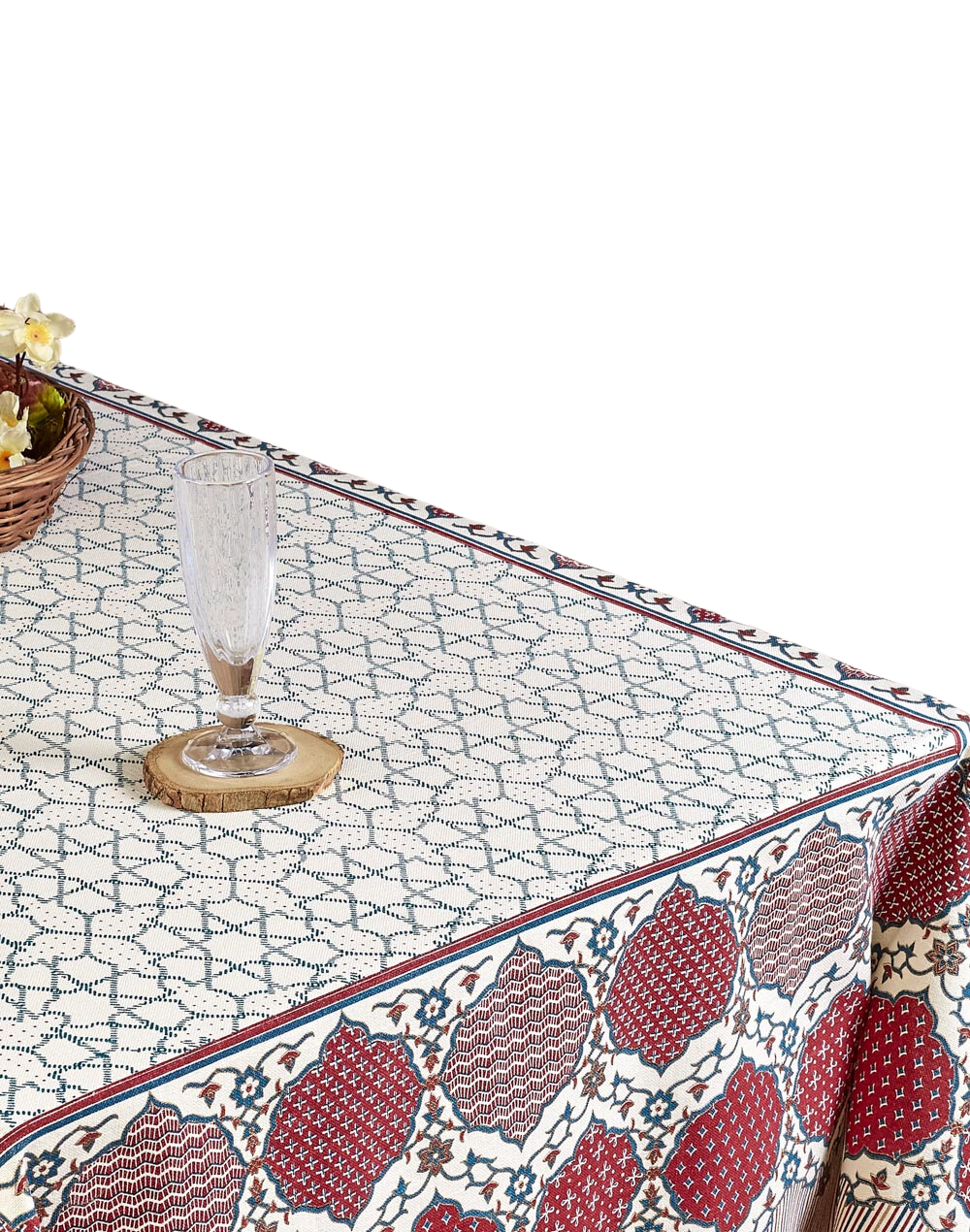 Mantel rectangular 100% algodón estampado a mano. Naquash