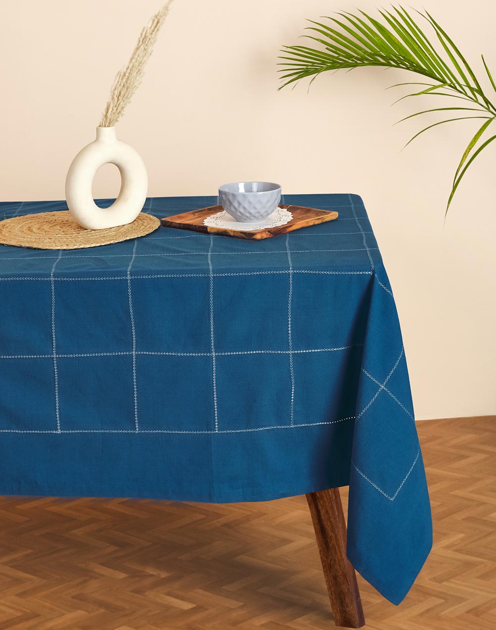 Mantel rectangular 100% algodón tejido en telar. Aakarik azul