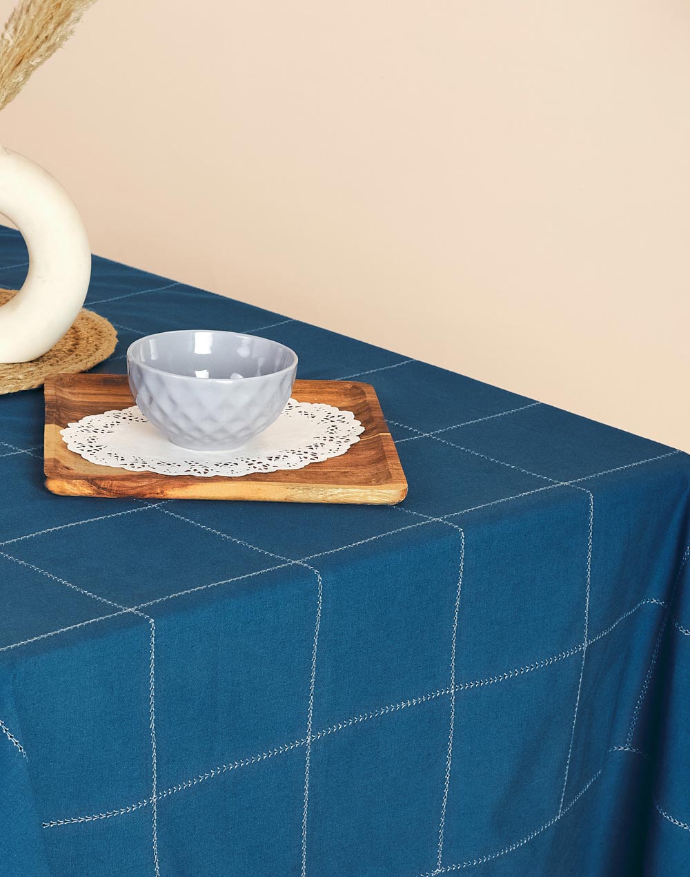 Mantel rectangular 100% algodón tejido en telar. Aakarik azul